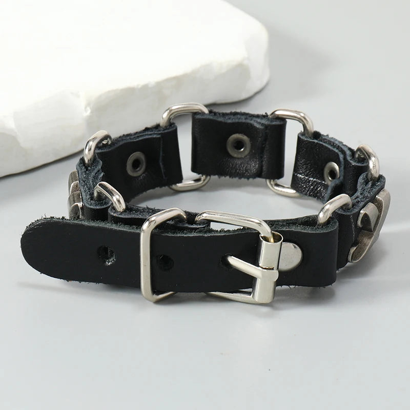 Punk rock X accessories genuine leather bracelet for men women