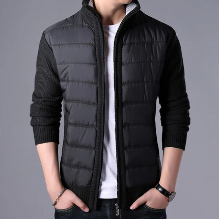 Vinterkofta Herr Tjock Varm Tröja Kappa Mode Patchwork Slim Knit