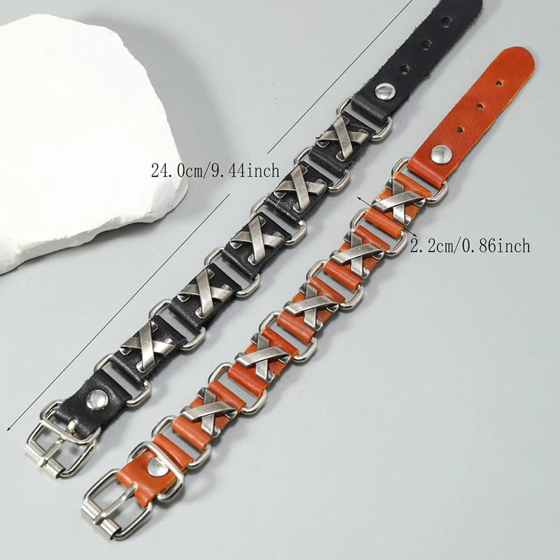 Punk rock X accessories genuine leather bracelet for men women