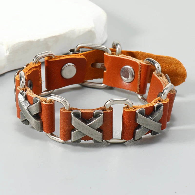 Punk rock X accessories genuine leather bracelet for men women