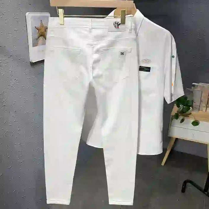 Märkeskläder 98 % bomull smala herrjeans raka mode stretchiga lu