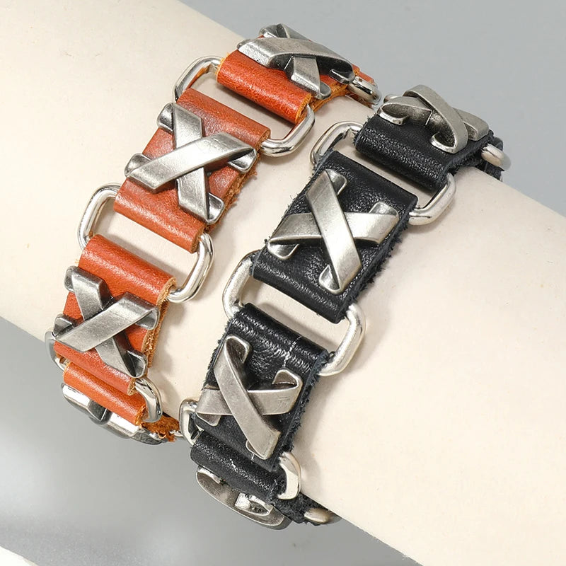 Punk rock X accessories genuine leather bracelet for men women