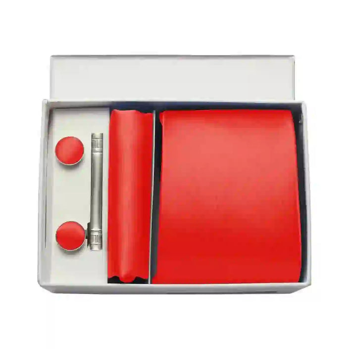 Men's Silk Tie Solid Red Blue Tie Cufflinks Gift box Formal Ties For M