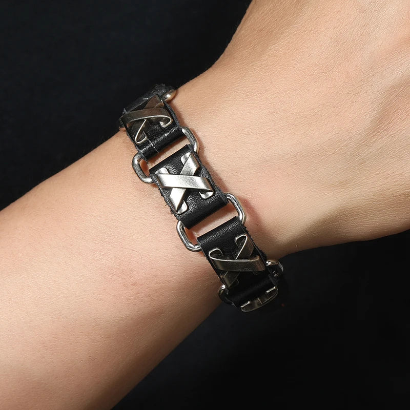 Punk rock X accessories genuine leather bracelet for men women