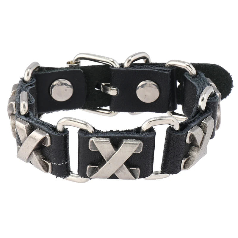 Punk rock X accessories genuine leather bracelet for men women