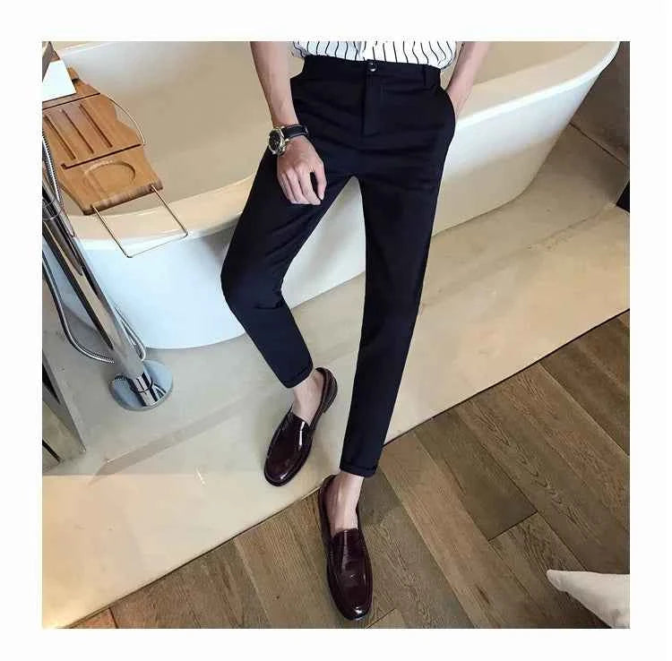 New Casual White Mens Pants Nine-point Trousers Feet Slim Breathable Comfortable High Quality Male Brand Business Pants