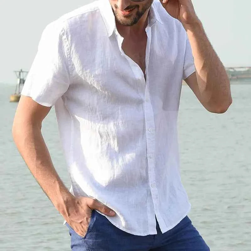 Mens Short Sleeve Button Up Shirt Top Casual White Summer Shirt Oversize Boys Tops Cotton Streetwear Xxxl Xxxxl Shirts for Men