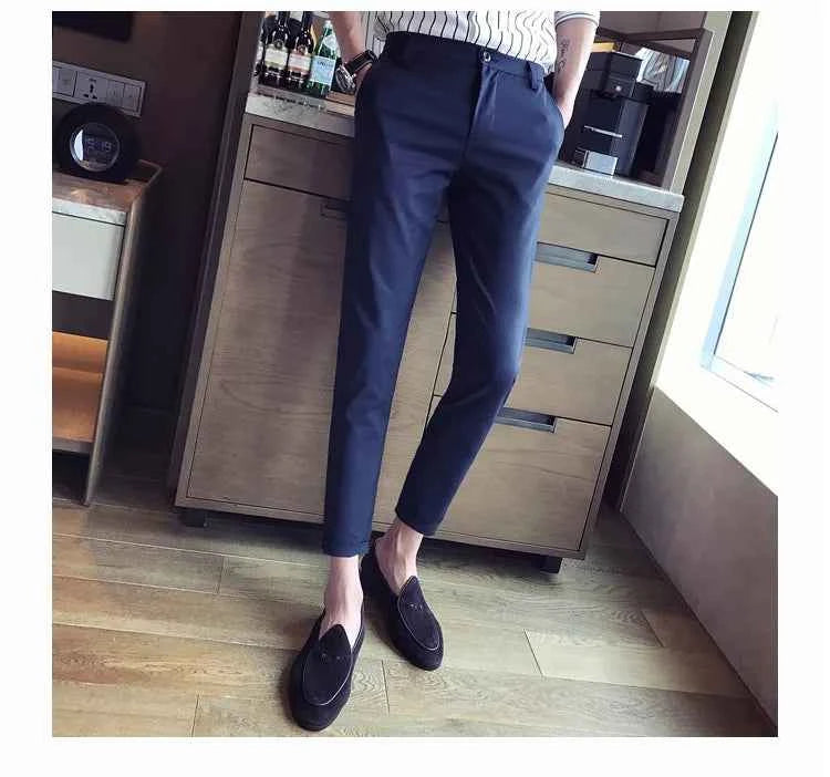 New Casual White Mens Pants Nine-point Trousers Feet Slim Breathable Comfortable High Quality Male Brand Business Pants