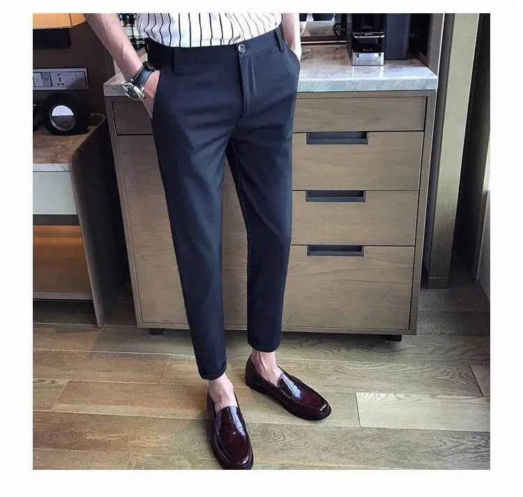 New Casual White Mens Pants Nine-point Trousers Feet Slim Breathable Comfortable High Quality Male Brand Business Pants