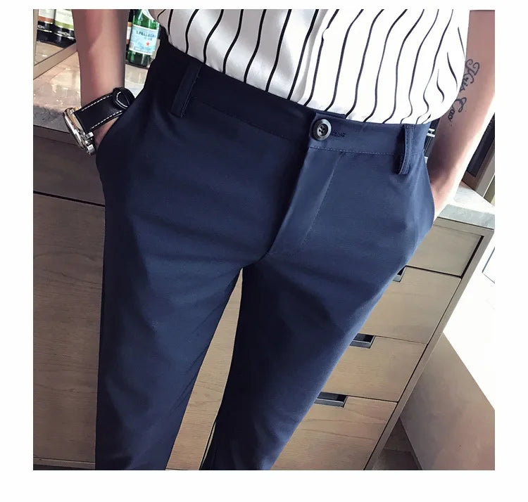 New Casual White Men's Pants Nine-point Trousers Feet Slim Breathable