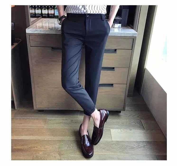 New Casual White Mens Pants Nine-point Trousers Feet Slim Breathable Comfortable High Quality Male Brand Business Pants