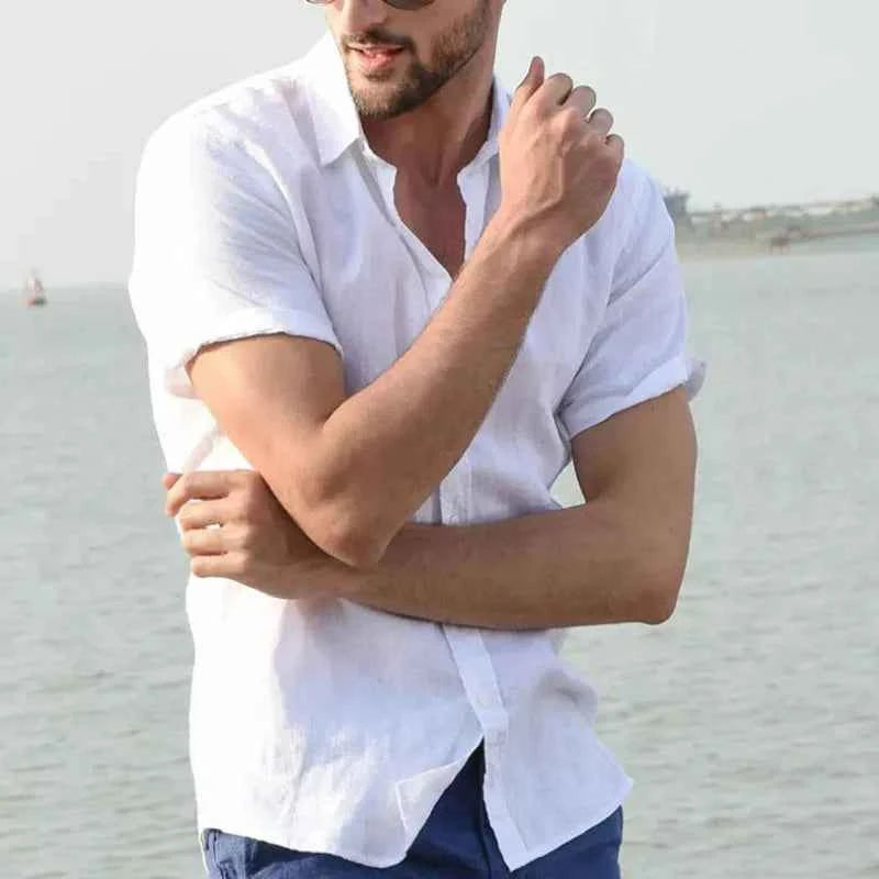 Mens Short Sleeve Button Up Shirt Top Casual White Summer Shirt Oversize Boys Tops Cotton Streetwear Xxxl Xxxxl Shirts for Men