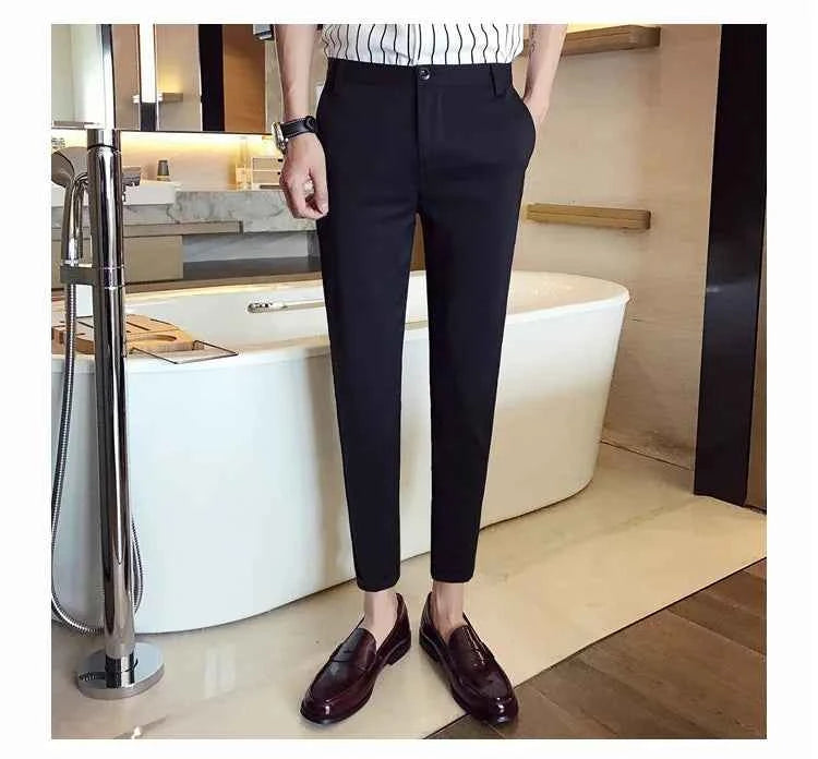 New Casual White Mens Pants Nine-point Trousers Feet Slim Breathable Comfortable High Quality Male Brand Business Pants