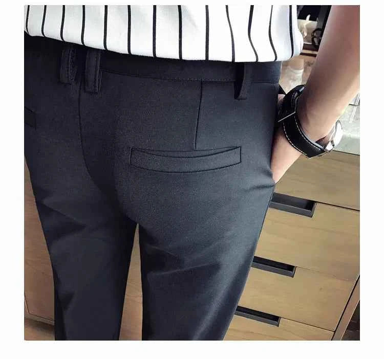 New Casual White Mens Pants Nine-point Trousers Feet Slim Breathable Comfortable High Quality Male Brand Business Pants
