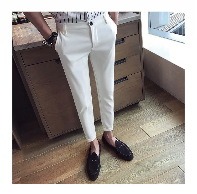 New Casual White Men's Pants Nine-point Trousers Feet Slim Breathable