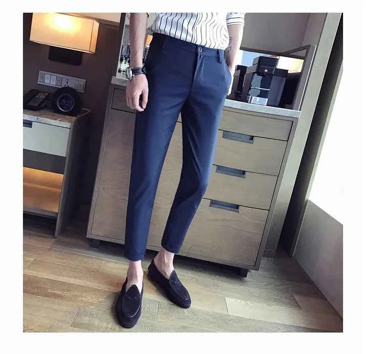 New Casual White Mens Pants Nine-point Trousers Feet Slim Breathable Comfortable High Quality Male Brand Business Pants