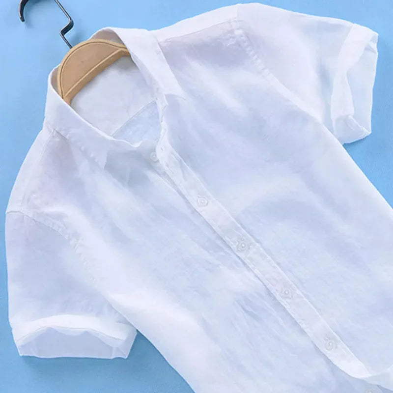 Men's Short Sleeve Button Up Shirt Top Casual White Summer Shirt Overs
