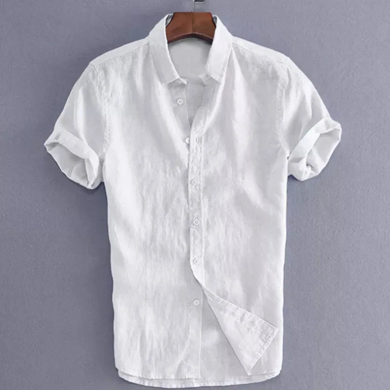Men's Short Sleeve Button Up Shirt Top Casual White Summer Shirt Overs