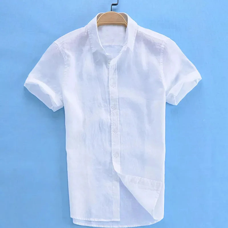Men's Short Sleeve Button Up Shirt Top Casual White Summer Shirt Overs
