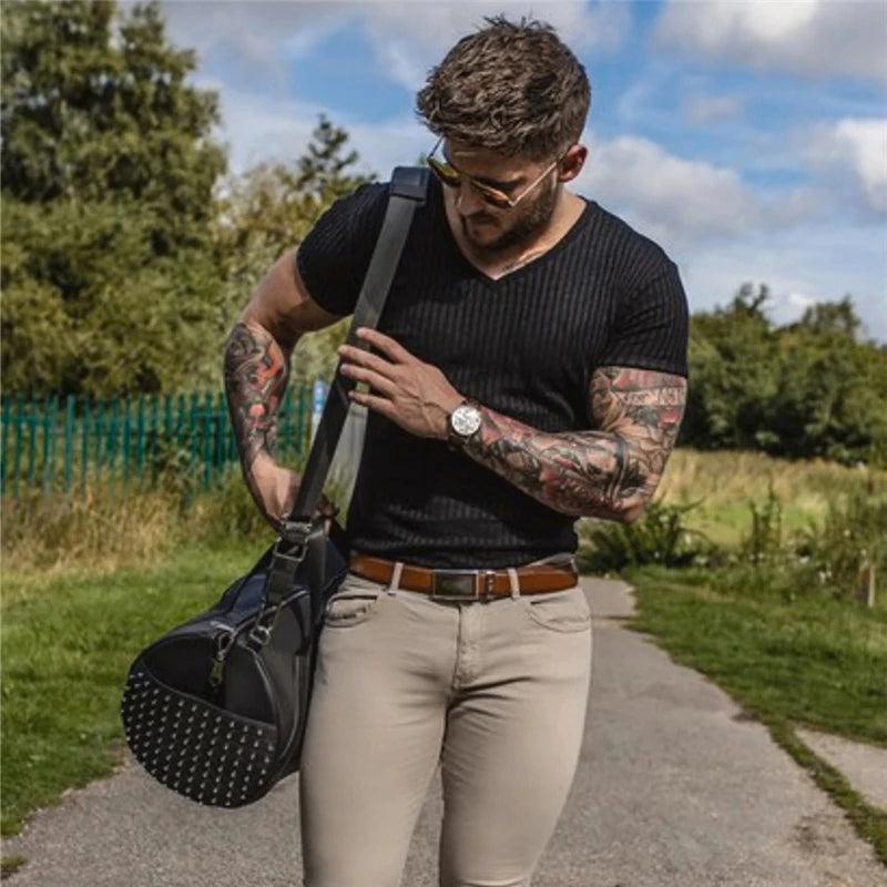 Gym Polo Shirt Men Fashion Turn Neck Short Sleeve Knitted Polos Sports