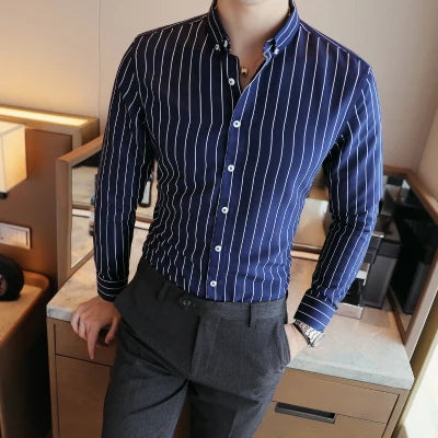 Men’s Striped Dress Shirt | Slim Fit Formal Shirt | Business Casual Shirt