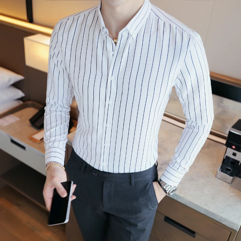 Men’s Striped Dress Shirt | Slim Fit Formal Shirt | Business Casual Shirt