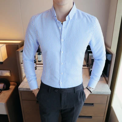 Men’s Striped Dress Shirt | Slim Fit Formal Shirt | Business Casual Shirt