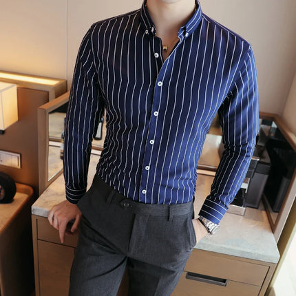 Men’s Striped Dress Shirt | Slim Fit Formal Shirt | Business Casual Shirt