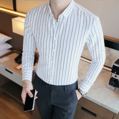 Men’s Striped Dress Shirt | Slim Fit Formal Shirt | Business Casual Shirt