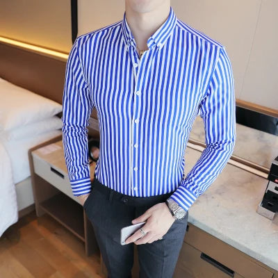 Men’s Striped Dress Shirt | Slim Fit Formal Shirt | Business Casual Shirt