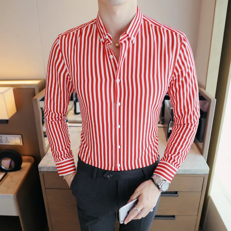 Men’s Striped Dress Shirt | Slim Fit Formal Shirt | Business Casual Shirt