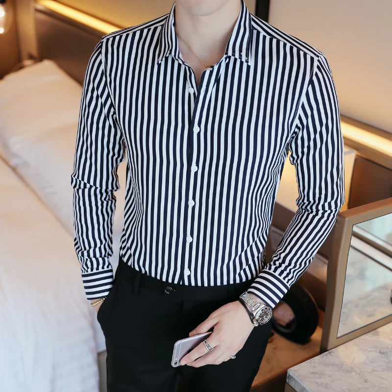 Men’s Striped Dress Shirt | Slim Fit Formal Shirt | Business Casual Shirt