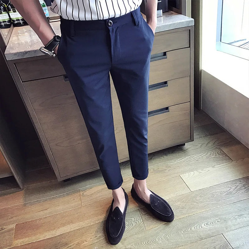 New Casual White Men's Pants Nine-point Trousers Feet Slim Breathable