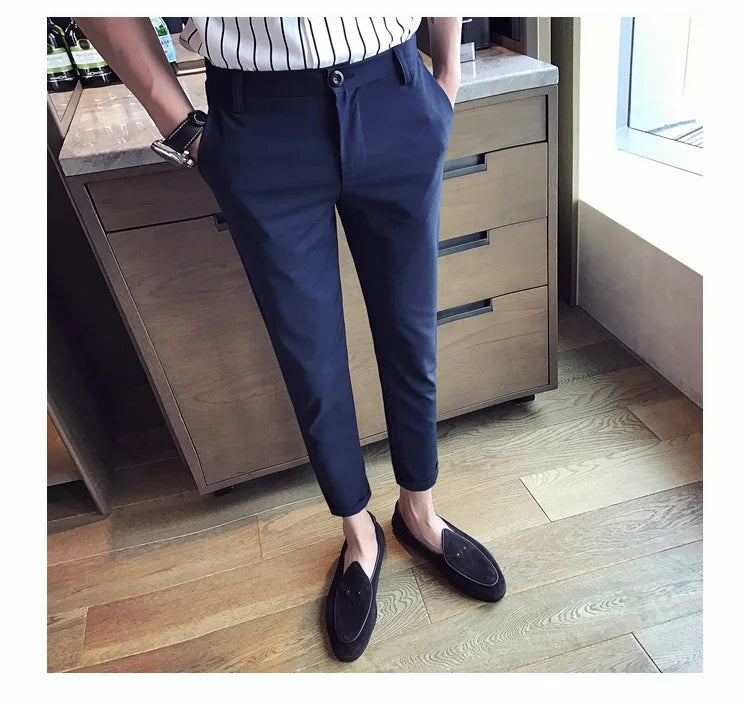 New Casual White Men's Pants Nine-point Trousers Feet Slim Breathable