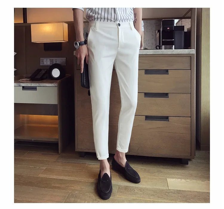 New Casual White Men's Pants Nine-point Trousers Feet Slim Breathable