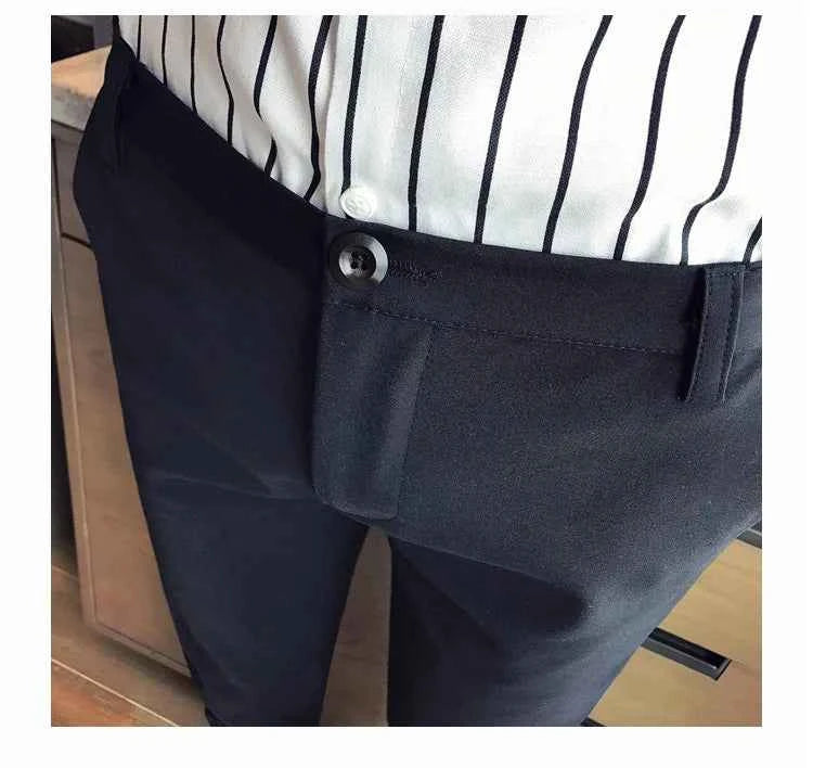 New Casual White Mens Pants Nine-point Trousers Feet Slim Breathable Comfortable High Quality Male Brand Business Pants