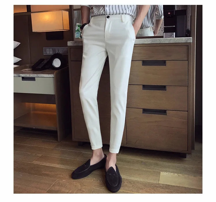 New Casual White Men's Pants Nine-point Trousers Feet Slim Breathable