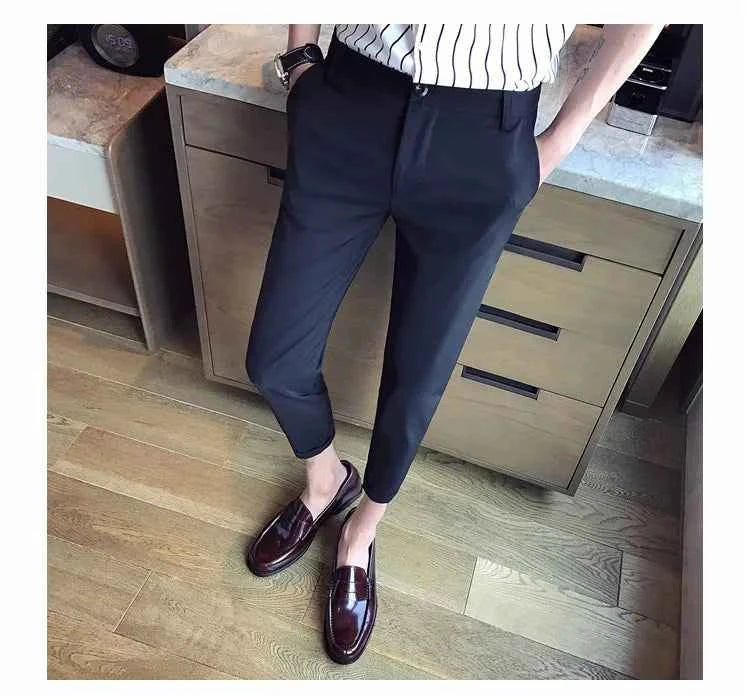 New Casual White Mens Pants Nine-point Trousers Feet Slim Breathable Comfortable High Quality Male Brand Business Pants