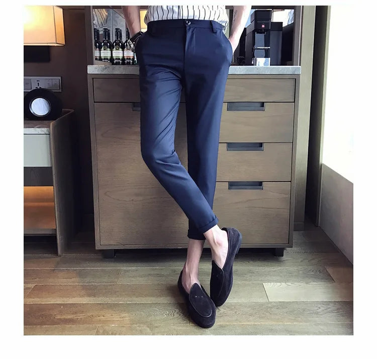 New Casual White Men's Pants Nine-point Trousers Feet Slim Breathable