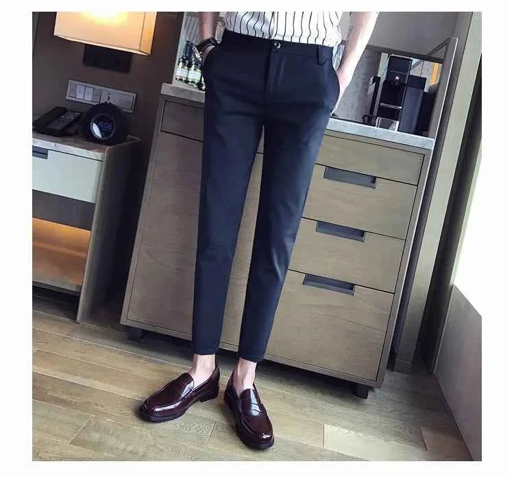 New Casual White Mens Pants Nine-point Trousers Feet Slim Breathable Comfortable High Quality Male Brand Business Pants