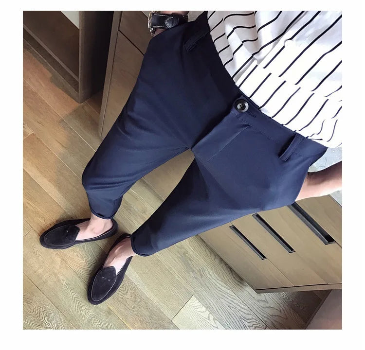 New Casual White Men's Pants Nine-point Trousers Feet Slim Breathable