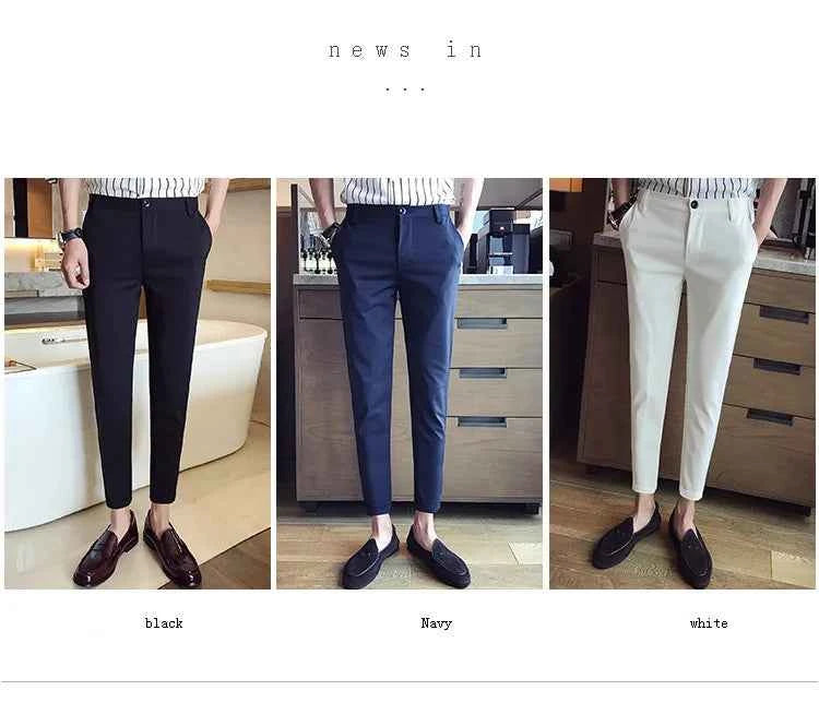 New Casual White Mens Pants Nine-point Trousers Feet Slim Breathable Comfortable High Quality Male Brand Business Pants