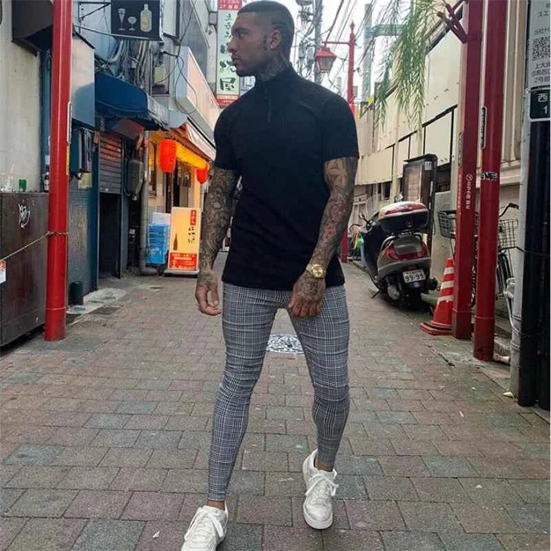 Gym Polo Shirt Men Fashion Turn Neck Short Sleeve Knitted Polos Sports Slim Fit Fitness Bodybuilding Workout Summer Clothing