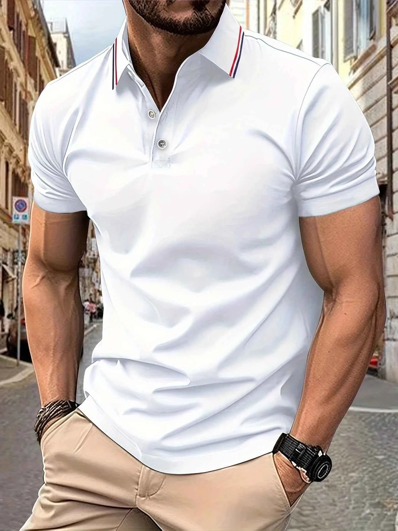 Mens Polo Shirt 2025 New Short Sleeve Summer Top Classic Collar Stripe Trim Wrinkle Free Easy Care Daily Office Business Wear