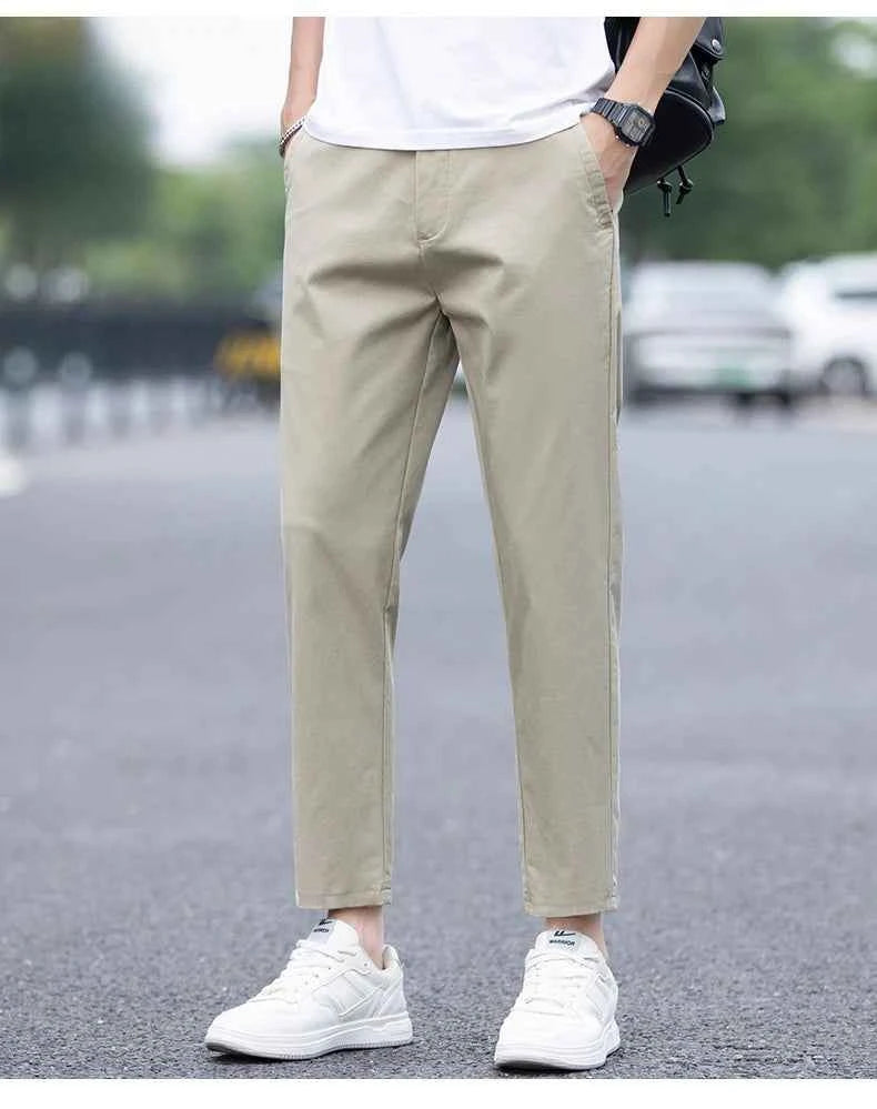Mens Clothes Spring Summer Thin Casual Pants Men Slim Fashion Stretch Business Korean Trousers Social Leisure Ankle Length Pants