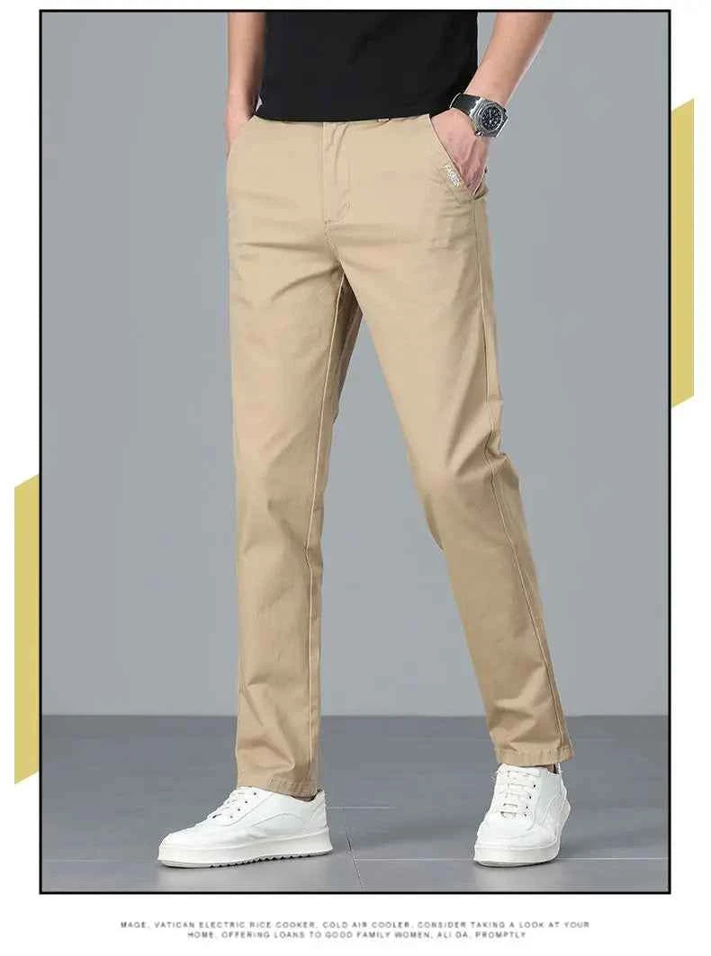 Men's casual pants 2025 New Spring and autumn casual straight business outdoor workwear thick cotton-like long pants