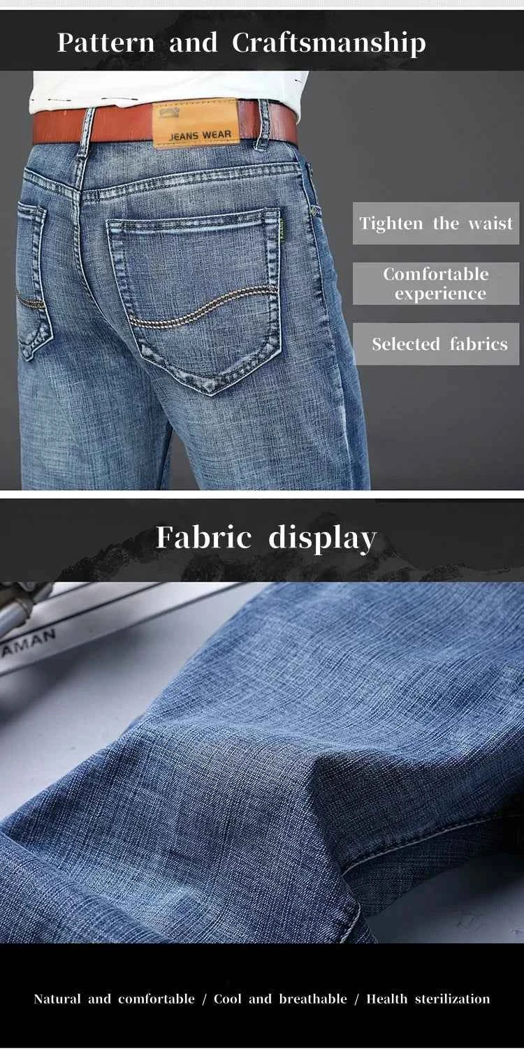 2025 Men’s High-Quality Denim Pants Spring Casual Business Straight Fit Loose Elasticated Mens Pants for Daily Wear Office Wor