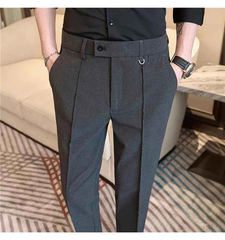 Men's business casual trousers, daily formal work pants, 2024 new high quality, plain color versatile ankle-length trousers.