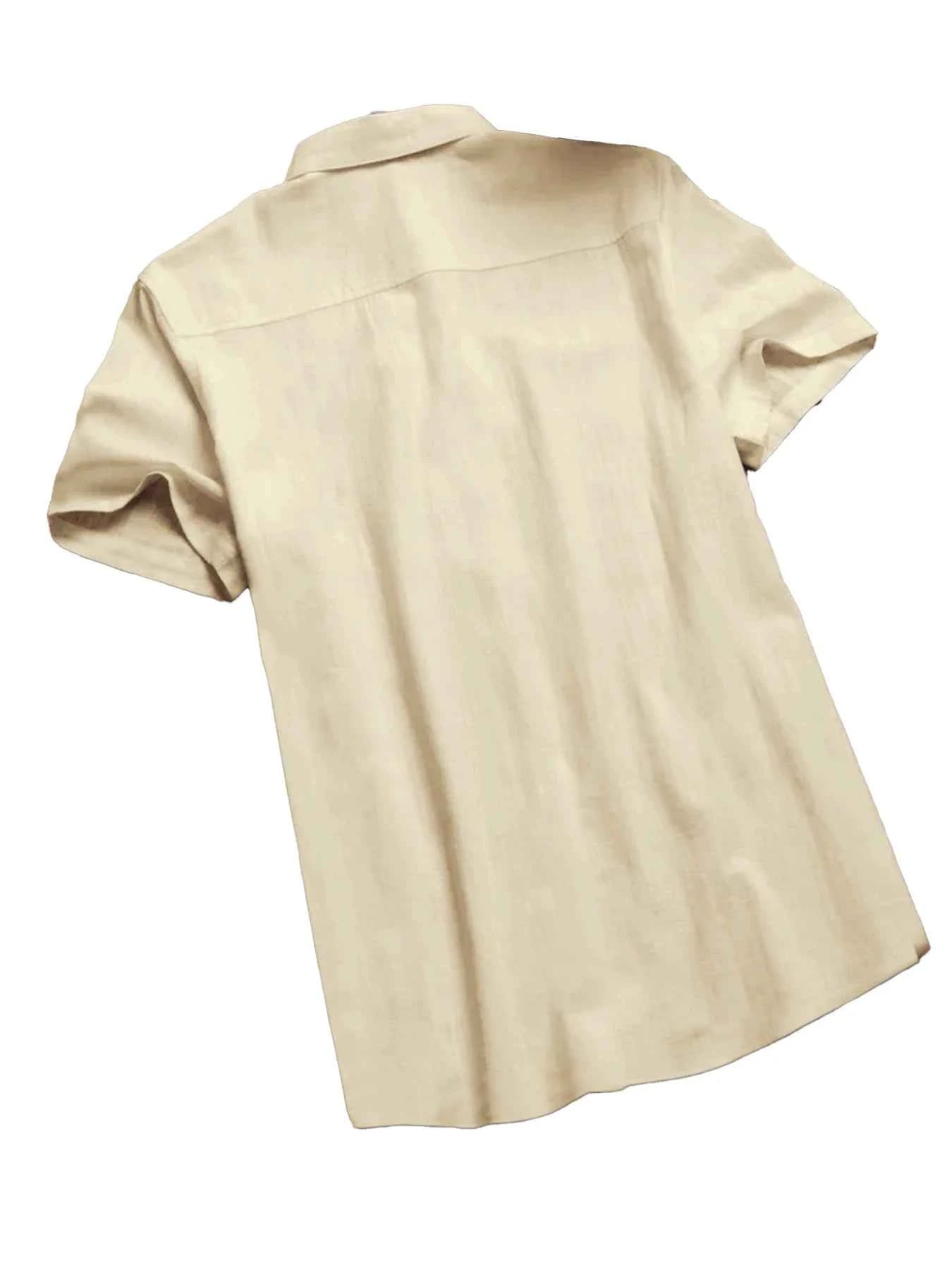 Men's Casual Short Sleeve Shirts Leisure Street Wear Lapel Button-down Solid Color Shirts for Men Vintage Vacation Blouse M-3XL