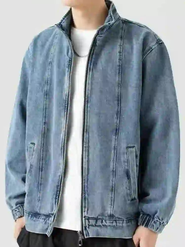 Men's Denim Jacket Biker Aesthetic Zip V Male Jean Coats Motorcycle Designer Winter 2024 Original Menswear New in Joker Fashion